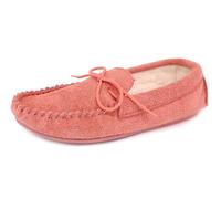 Mokkers Coopers Suede Wool Lined Ladies Pink Moccasin Slippers Made In England - Pink - 5 UK