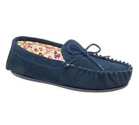 Mokkers Ladies Navy Blue Leather Suede Moccasin Slippers (3)