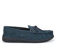 Mokkers Mens Real Leather Suede Moccasin Slippers with Rubber Sole Navy 9 UK