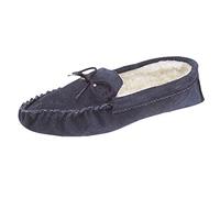 Mokkers Mens Thermal Lined Suede Leather Moccasins with Soft Suede Sole Navy Size 10