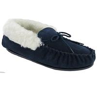 Mokkers Real Suede Wool Mix Warm Lining Moccasins Slippers Ladies TPR Sole UK3-9 (UK 7, Navy)