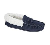 Mokkers Real Suede Wool Mix Warm Lining Moccasins Slippers Ladies TPR Sole UK3-9 (UK 8, Navy)