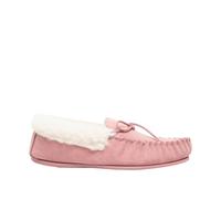 Mokkers Women's Suede Emily Moccasin Slippers in Pink | Size: 4 Mokkers Pink 4