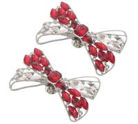 MOKKHNB 1 Pair Rhinestone Bow Shoe Clips for Women Sparkling Red and White Decorative Shoe Charms Easy Replacement Alloy and Glass Stones Accessories for Wedding