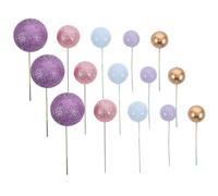 MOKKHNB 100pcs Round Ball Cake Toppers - Balloon Cake Insert Topper - Sparkly and Matte Ball Dessert Decorating Picks for Birthday Celebration 0.8, 1'', 1.5''