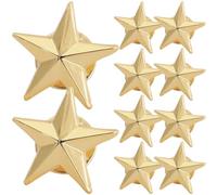 MOKKHNB 10Pcs Gold Metal Star Badges Pentagram Pins 3D Embossed Copper Brooches for Women Jacket Hat Accessories Memorial and Fashion Use
