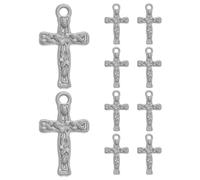 MOKKHNB 10pcs Stainless Steel Cross Pendant Charms - Silver Mini Crucifix Charms for Diy Necklace Earring Bracelet Keychain Making - Religious Jewelry Findings, 9mm*15mm