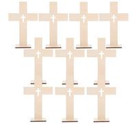 MOKKHNB 16pcs Wooden Cross Decor | Religious Tabletop Centerpiece for Marriage Ceremony | Solid Wood Crucifix Small Craft for Holy Prayer, Catholic Celebration