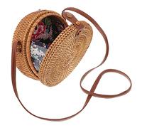 MOKKHNB 1Pc Round Rattan Bag for Women Stylish Crossbody Shoulder Bag Unique Woven Design Summer Beach Accessory Durable Convenient for Items