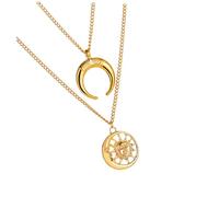 MOKKHNB 1pc Vintage Double Layer Clavicle Pendant Necklace for Women Punk Style Moon and Multi-layer Neck Chain for Parties and Daily Wear