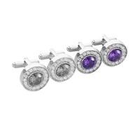 MOKKHNB 2 Pairs Elegant Zircon Round Cufflinks for Men White Purple Vintage Cuff Buttons for Tuxedo Shirts Business Suits for Weddings Formal Events