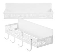 MOKKHNB 2 Pcs Magnetic Kitchen Rack for Refrigerator and Bathroom, White Carbon Steel Spice Organizer with Hooks, Large Capacity, Versatile Usage, Firmly Adheres to Metal Surfaces,