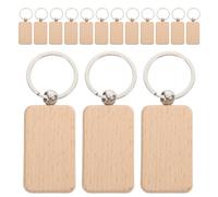 MOKKHNB 20pcs Unfinished Rectangular Wood Keychains 31x53mm with Key Rings, Plain Wooden Blanks for DIY Crafts, Wood Sign Tags Suitable for Personalized and Pet Tags