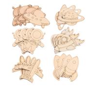MOKKHNB 24pcs Wooden Outer Space Cutouts with Smooth Surfaces and Predrilled Holes, Unpainted Rocket, Planet, Astronaut Shapes for DIY Craft Projects, for Classroom Bulletin Board Decor