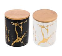 MOKKHNB 2pcs 360Ml Ceramic Storage Jars with Marbling Pattern, Sealed Tea Canisters for Kitchen Pantry, Black and White Food Storage Containers for Coffee, Beans, and Grains