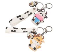 MOKKHNB 2Pcs Cartoon Cow Keychain Set with Key Ring, Animal Backpack Pendant Bag Charm, Cute Couple Accessories for Women and Men Random Color Random Color