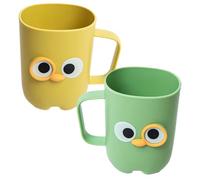 MOKKHNB 2pcs Cartoon Toothbrush Cups Multi-purpose PP Bathroom Storage Holders for Toothbrushes and Mouthwash Space-saving Design for Adults in Yellow and Green