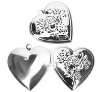 MOKKHNB 2Pcs Metal Heart Photo Lockets for Necklace DIY Pendant Making Remembrance Picture Holders with Silver Plated Memorial Frame Suitable for Women and Jewelry Craft
