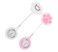 MOKKHNB 2pcs Nurse Pocket Watches Clip-on Hanging, Cartoon Digital Design Smiling White Cloud and Pink Cat Paw, Stretchable Soft Strap for Female Nurses and Students