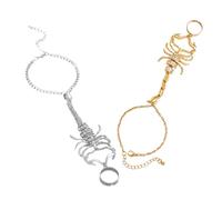 MOKKHNB 2pcs Scorpion Ring Bracelet Hand Chain Chain Rings for Women Unique Punk Style Hand Jewelry