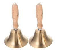 MOKKHNB 2pcs Solid Brass Hand Call Bell with Wooden Handle, Loud Ringing