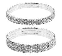 MOKKHNB 2pcs Stretchy Rhinestone Bracelet - Silver Rhinestone Jewelry, Stackable Women Bling Bridal Cuff for Party Wedding Prom and Bridal Shower