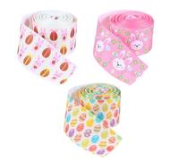 MOKKHNB 3 Rolls Bunny Eggs Packing Wrapping Craft Ribbon Polyester Bright and Printing Not Easy to Fade Assorted Color Lovely Easter Design for Wrapping Festival Decoration