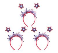 MOKKHNB 3Pcs Patriotic Headband: Sparkly Blue Red White Stars Headbands - Tinsel Headwear for Independence Day - American Forth of July Hair Accessories for Girls Dress Up