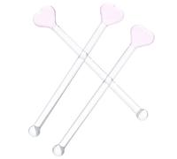 MOKKHNB 3Pcs Pink Heart Glass Stir Sticks 12Cm Coffee Stirring Spoons Reusable Swizzle Sticks Mixing Rods for Beverage and Cocktail Bar Use