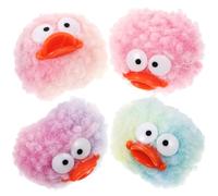 MOKKHNB 4pcs Artificial Wool Cartoon Pom Poms with Fastener on Back for Craft Projects Comfortable and Colourful for Making Headwear and Arts Crafts