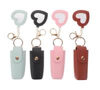 MOKKHNB 4pcs Lipstick Cosmetic Case - Lip Gloss Holder & Heart Mirror Charms - PU Leather Lip Balm Portable Cosmetic Organizer for Women
