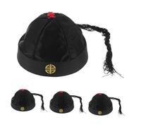 MOKKHNB 4pcs Qing Dynasty Chinese Emperors Hats with Ponytail Handmade Embroidered Oriental Caps for Adult Role Play Lightweight Traditional Asian Costume Headwear for Cosplay and Themed