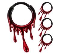 MOKKHNB 4pcs Red Stainless Steel Nose Ring and Earrings Set with Irregular Flow Shape, Gothic Style, Versatile Use for Party Costume and Everyday Wear, Unique Matching Jewelry for Women