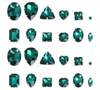 MOKKHNB 50pcs Crystal Claw Glass Rhinestones Sew on Claw Rhinestones Dark Green Teardrop Shape with Flat Metal Base for Jewelry Making Comfortable to Attach Elegant and DIY Assorted Style