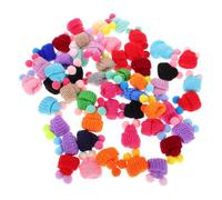 MOKKHNB 50pcs Mini Knitting Hats with Double Pom Pom for Dolls DIY Craft Accessories Christmas Tiny Yarn Hats for Doll Making