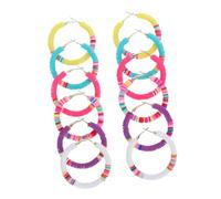 MOKKHNB 6 Pairs Bohemian Polymer Clay Colorful Loop Earrings Handmade Geometric Clay Beaded Hoops for Summer Jewelry Vinyl Disc Design