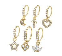 MOKKHNB 6pcs Rhinestone Nose Jewelry Set for Women Moon and Star Design Comfortable Nose Rings for Parties and Daily Wear
