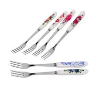 MOKKHNB 6Pcs Stainless Steel Dessert Fork Set with Ceramic Handle Multi-Function Small Forks Portable for Cake Fruit Pastry Party Use