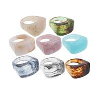 MOKKHNB 8pcs Resin Acrylic Colorful Knuckle Rings: Minimalist Mixed Color Statement Dome Wide Thick Rings Stackable Fashion Jewelry for Women Girls