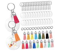 MOKKHNB Acrylic Keyring Blanks Random Color 120 Pcs DIY Keyrings Set with Smooth Edge and Metal Jump Rings with Tassels for Crafts and DIY Projects