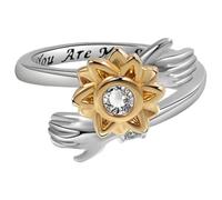 MOKKHNB Adjustable Sunflower Rotating Silver Ring for Women, Sunflower Hug Statement Ring, Floral Fashion Jewelry for and Mothers