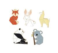 MOKKHNB Animal Brooch Pin Set 5pcs Alloy Origami-Inspired Cartoon Fox Panda Rabbit Badges Decorative Lapel Pins for Clothes Bags Lightweight Gift Accessories