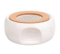 MOKKHNB Ceramic and Wood Teapot Warmer with Stable Heating Function, White Candle Heater Base for Tea Pot, Beautiful and Ingenious Design for Home Tea Brewing