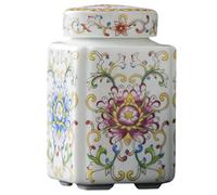 MOKKHNB Ceramic Storage Jar Tea Canister 3.93x2.28x2.28in Vintage Retro Shape with Lid Washable Household Coffee Canister Desktop Decoration and Well Organized for Flower Tea and Mints