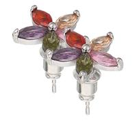 MOKKHNB Colorful Zircon Flower Earrings Studs for Women, Tiny Sparkling Floral Ear Studs, Trendy Chic Fashion Jewelry for and Young Ladies