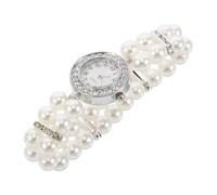 MOKKHNB Elegant Double Row Pearl Bracelet Watch for Women Elastic Fit Rhinestone Detailing Sophisticated Jewelry for Fancy Occasions and Daily Wear