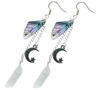 MOKKHNB Fairy Earrings Silver Moon Charm Dangle with Butterfly Wings Drop Jewelry for Women Elegant Crystal Long Chain Design Gift for Wife Girlfriend Mother