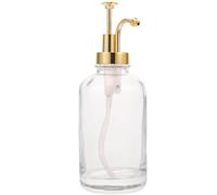 MOKKHNB Glass Syrup Dispenser with Gold Pump Lid Reusable Glass Bottle for Honey and Maple Syrup Compact Design for Kitchen and Use Easy Stirring Rod for Serving