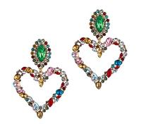 MOKKHNB Heart Drop Earrings for Women Retro Rhinestone Dangle Earrings Colorful Gemstone Studs Statement Ear Accessories for Parties and Special Occasions