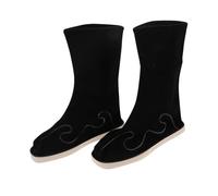 MOKKHNB Men Hanfu Boots Midcalf Chinese Style Martial Arts Shoes with Anti-slip PU Sole Traditional Cosplay Footwear for Performance and Cultural Events Black